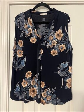 Beacon Navy Floral Soft V-Neck Sleeveless Camisole XXL